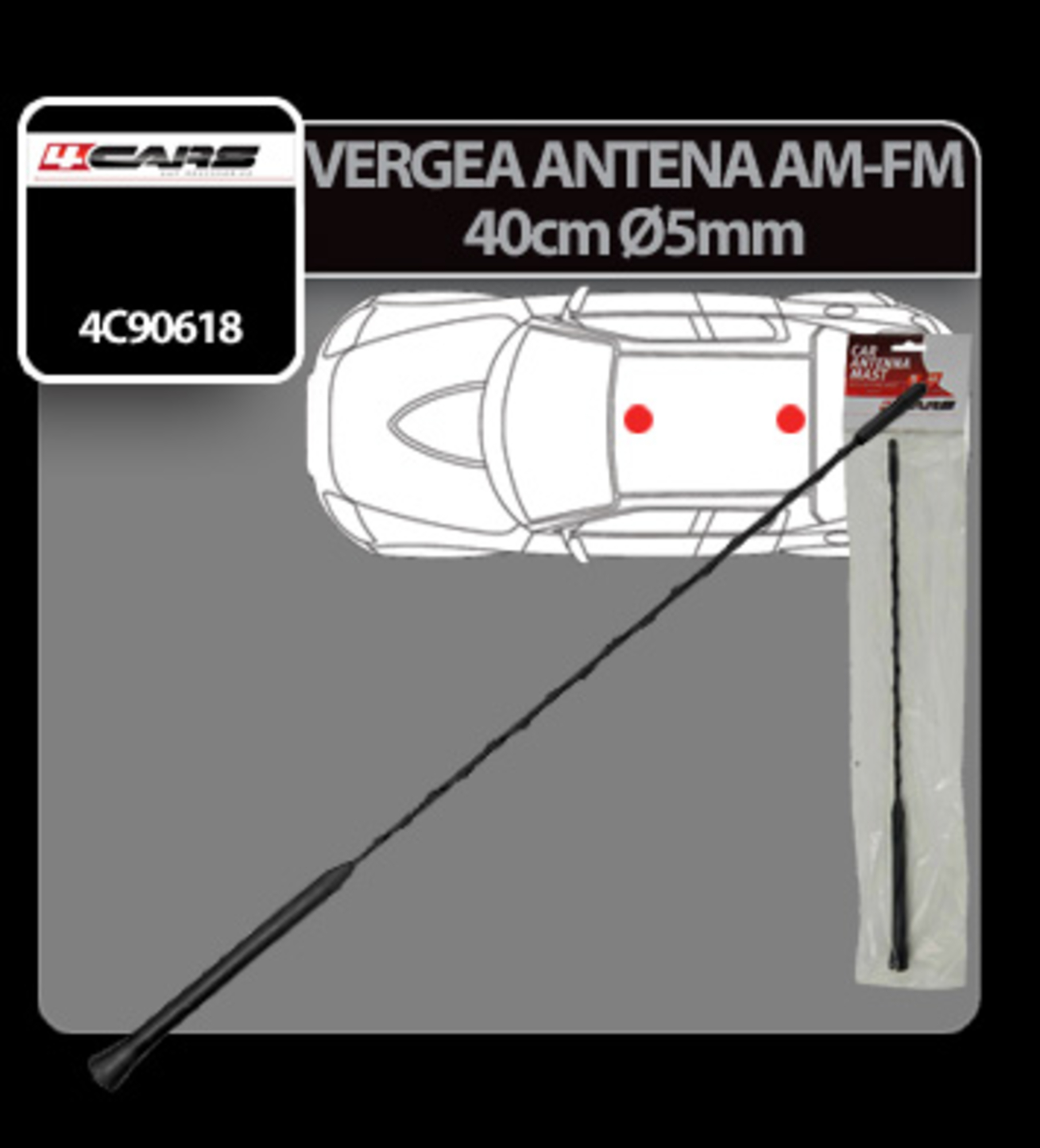 Vergea antena (am/fm) 4cars - 40cm - Ø 5mm