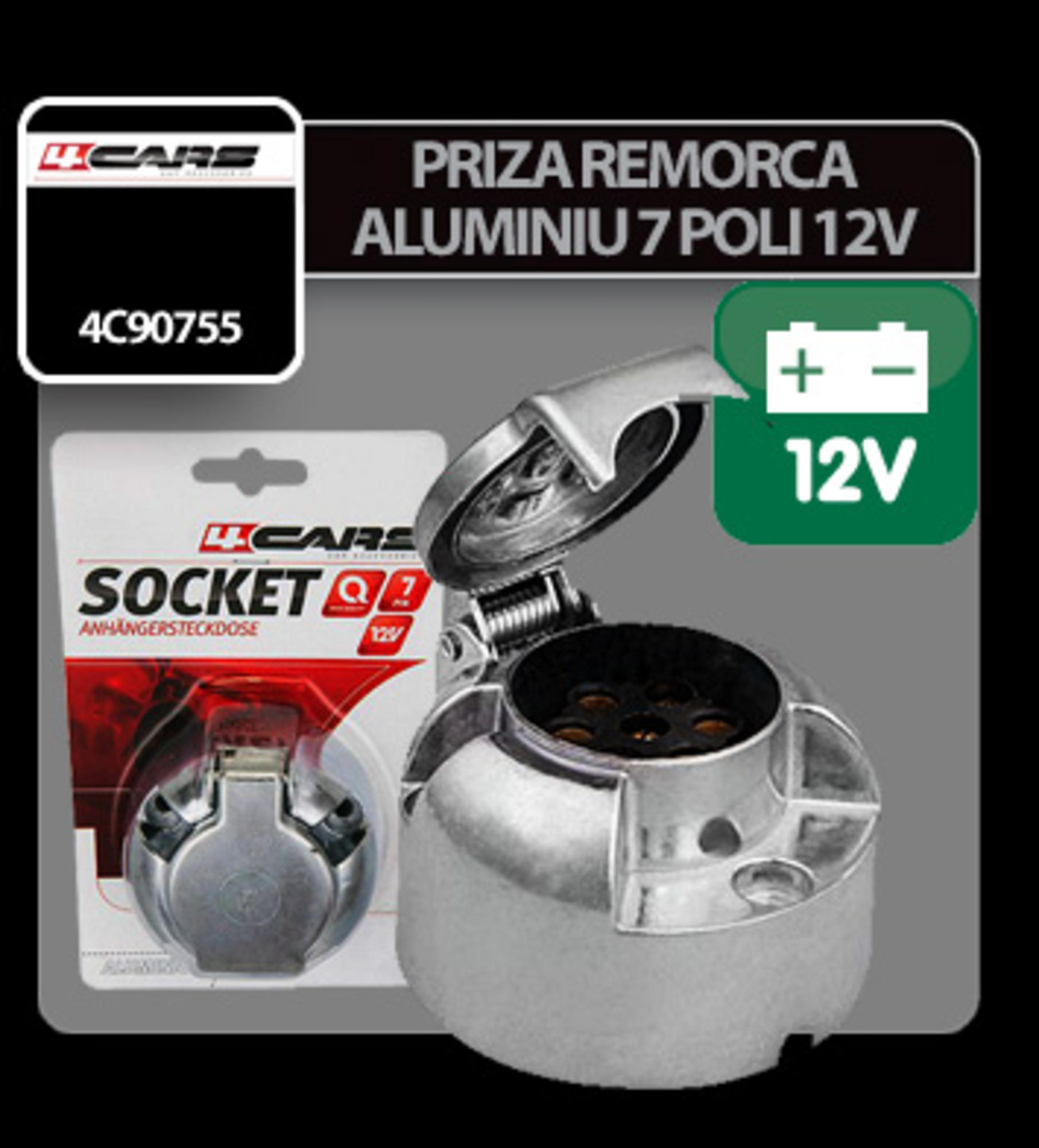 Priza remorca aluminiu 7 poli 4cars 12v