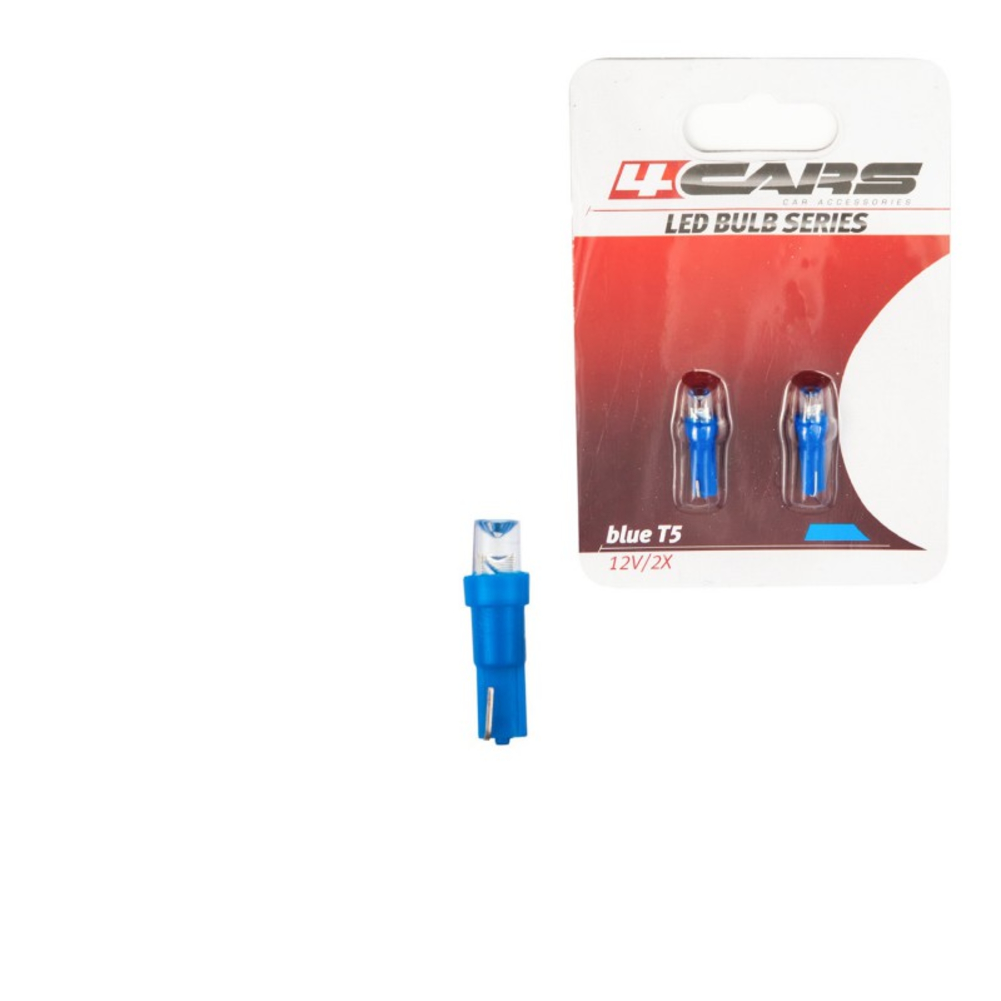 Bec tip led 12v 1,2w soclu plastic t5 w2x4,6d 2buc 4cars - albastru dispersat