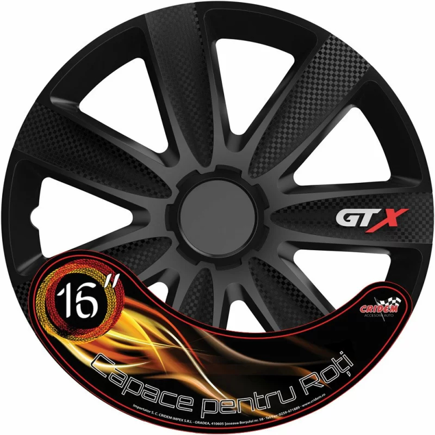 Set capace roti auto cridem gtx carbon 4buc - negru - 16''
