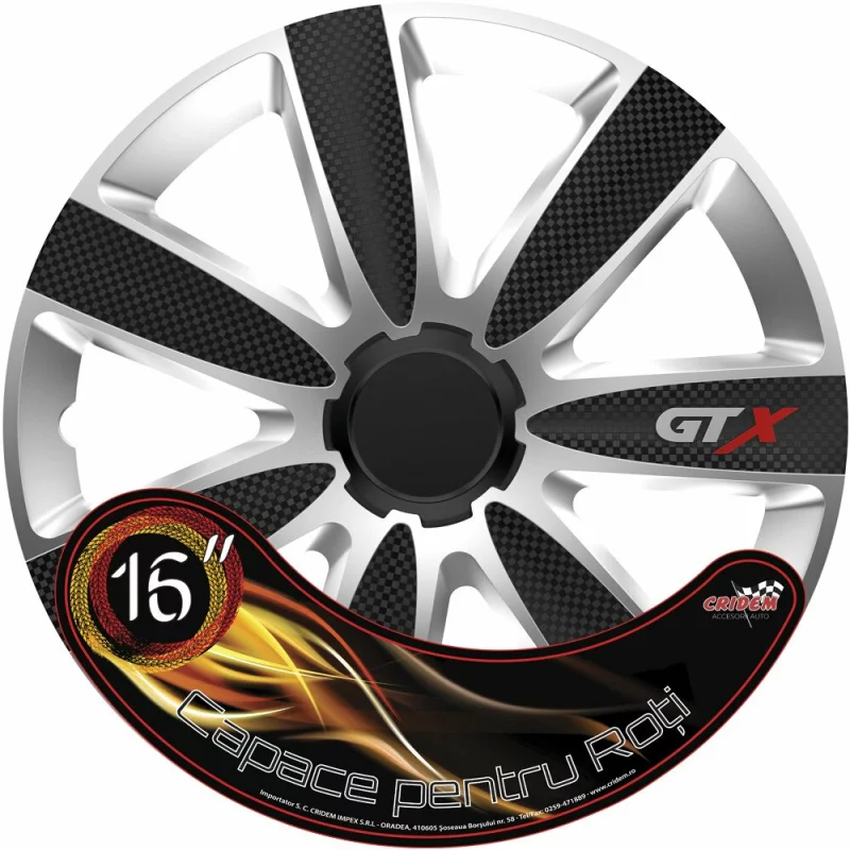 Set capace roti auto cridem gtx carbon 4buc - argintiu/negru - 16''