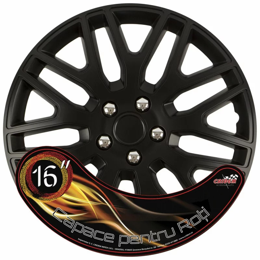 Set capace roti auto cridem dakar nc 4buc - negru/crom - 16''