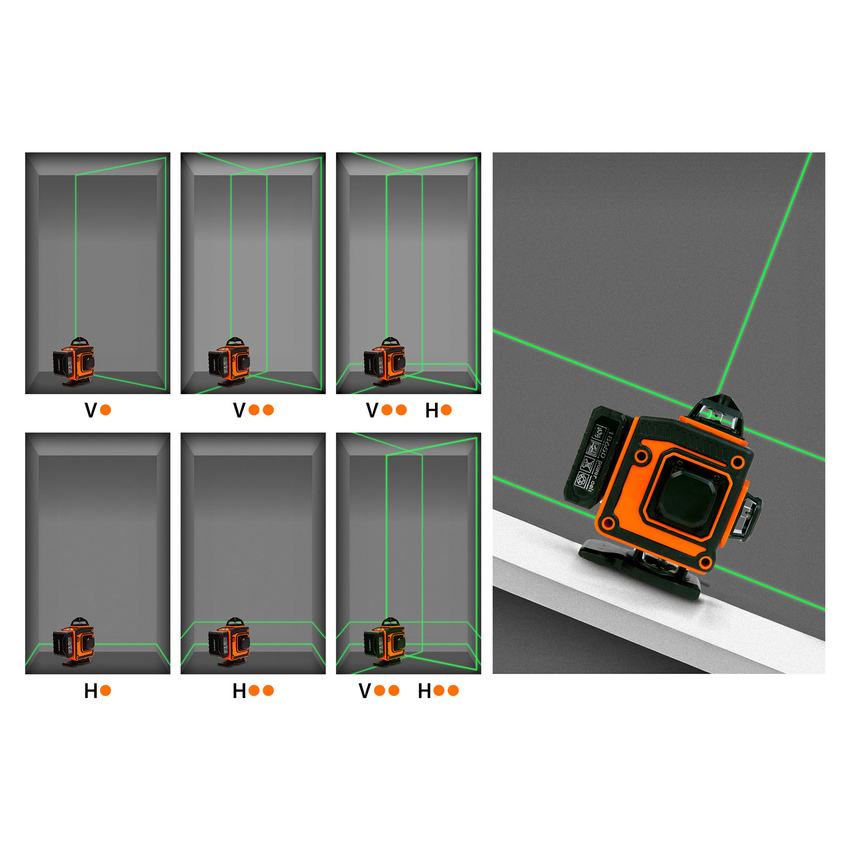 Set nivela laser - max 15 m - 16 laser verde 3d / 360 °