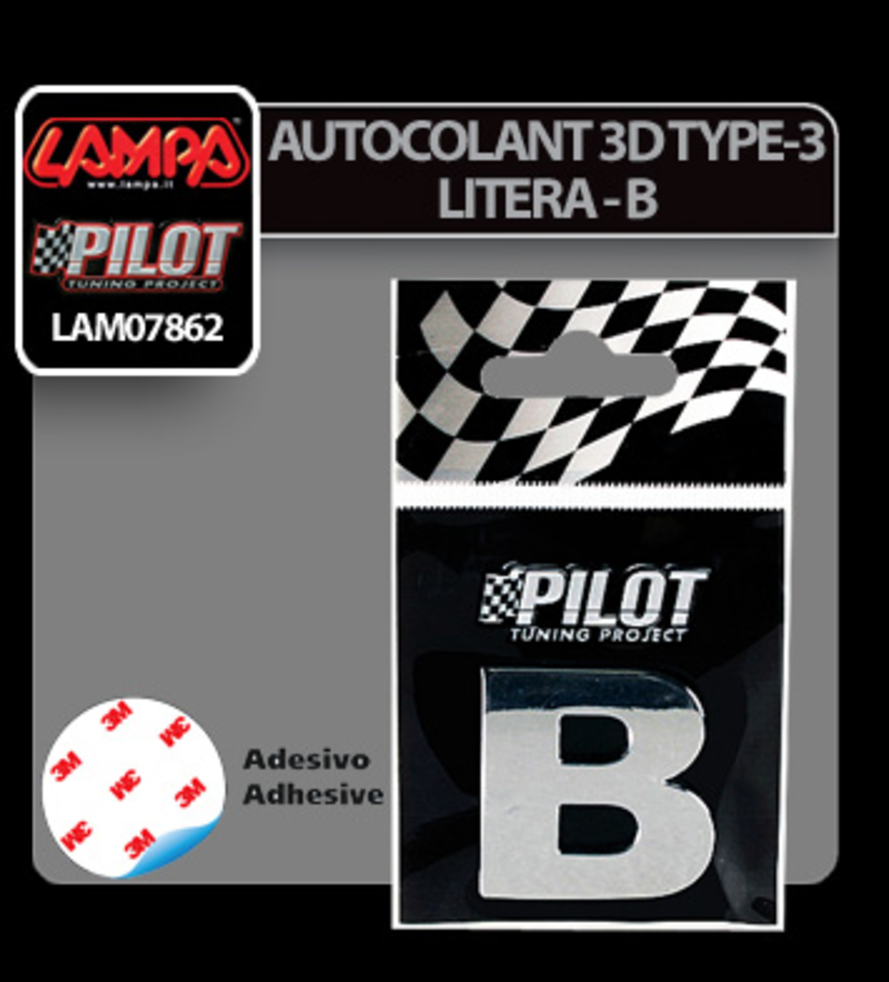 Autocolant 3d crom type-3 (28mm) litera - b