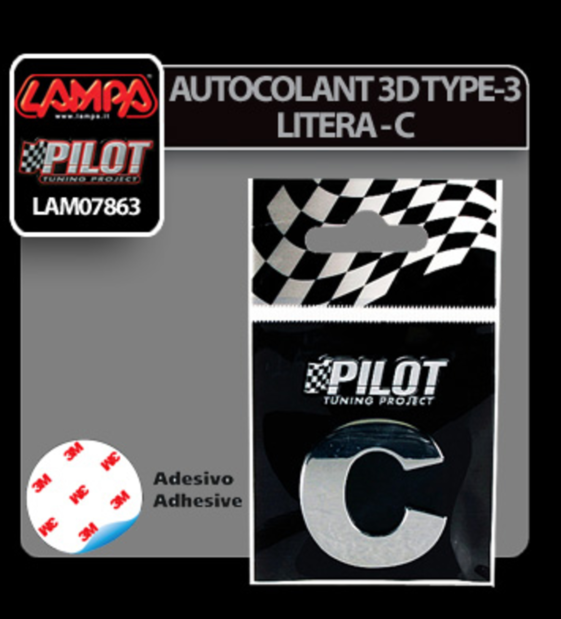 Autocolant 3d crom type-3 (28mm) litera - c