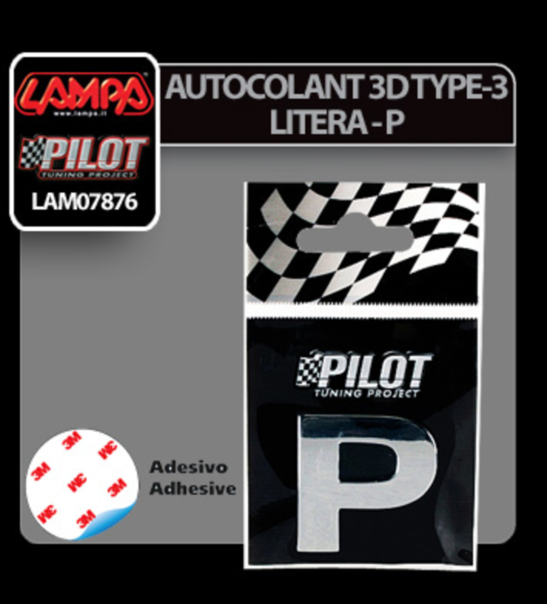 Autocolant 3d crom type-3 (28mm) litera - p