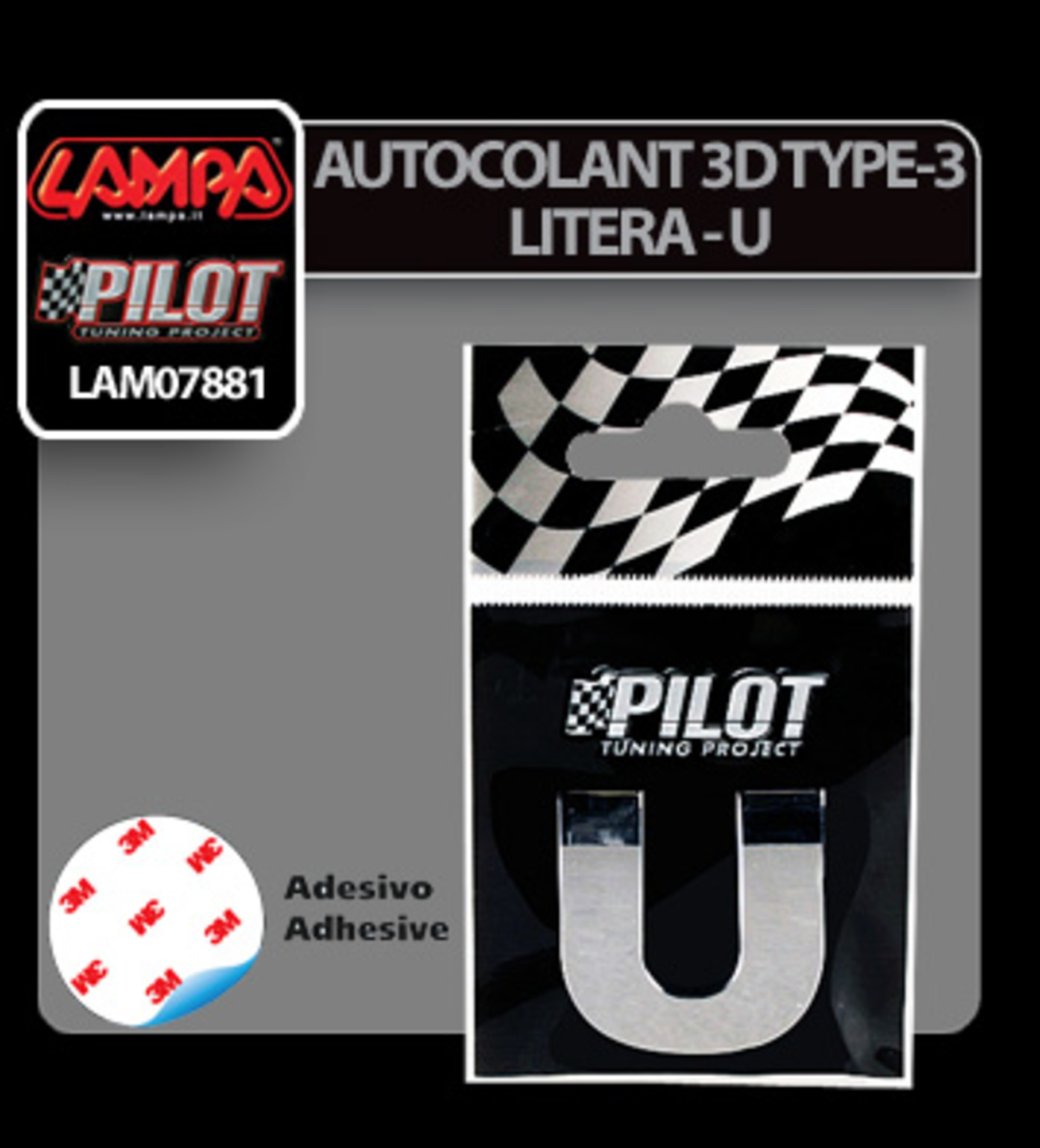 Autocolant 3d crom type-3 (28mm) litera - u
