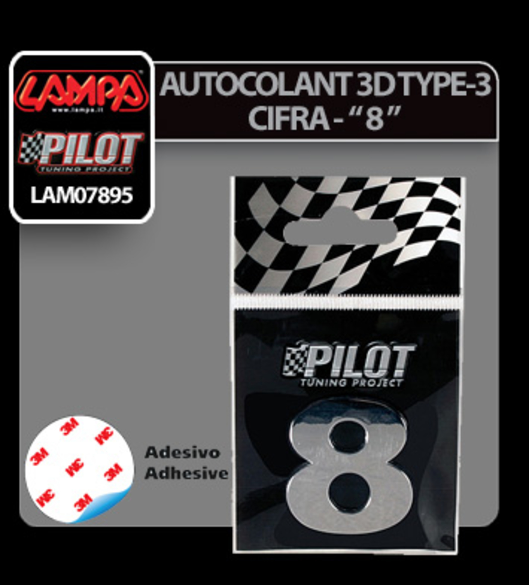 Autocolant 3d crom type-3 (28mm) cifra -