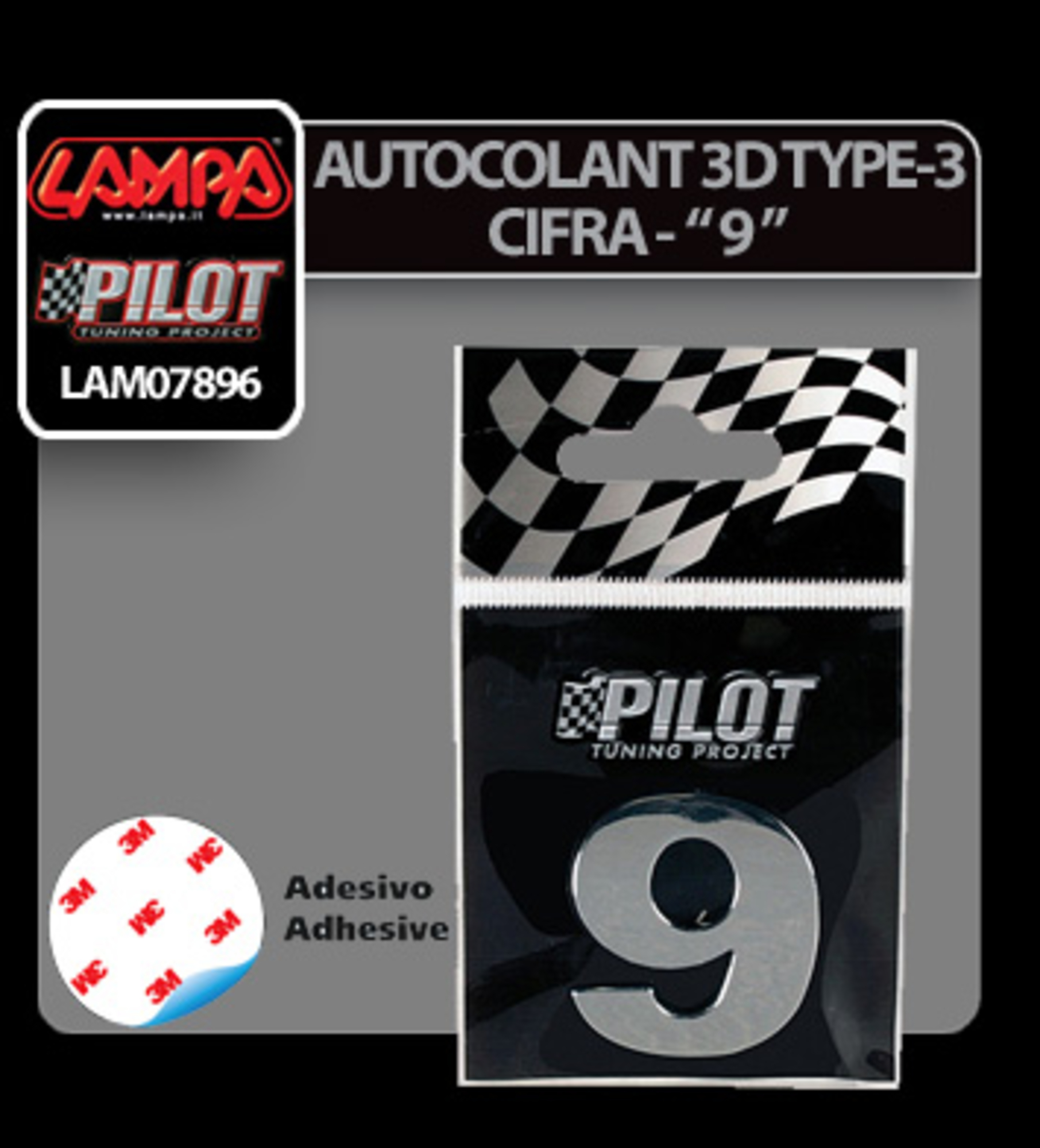 Autocolant 3d crom type-3 (28mm) cifra -