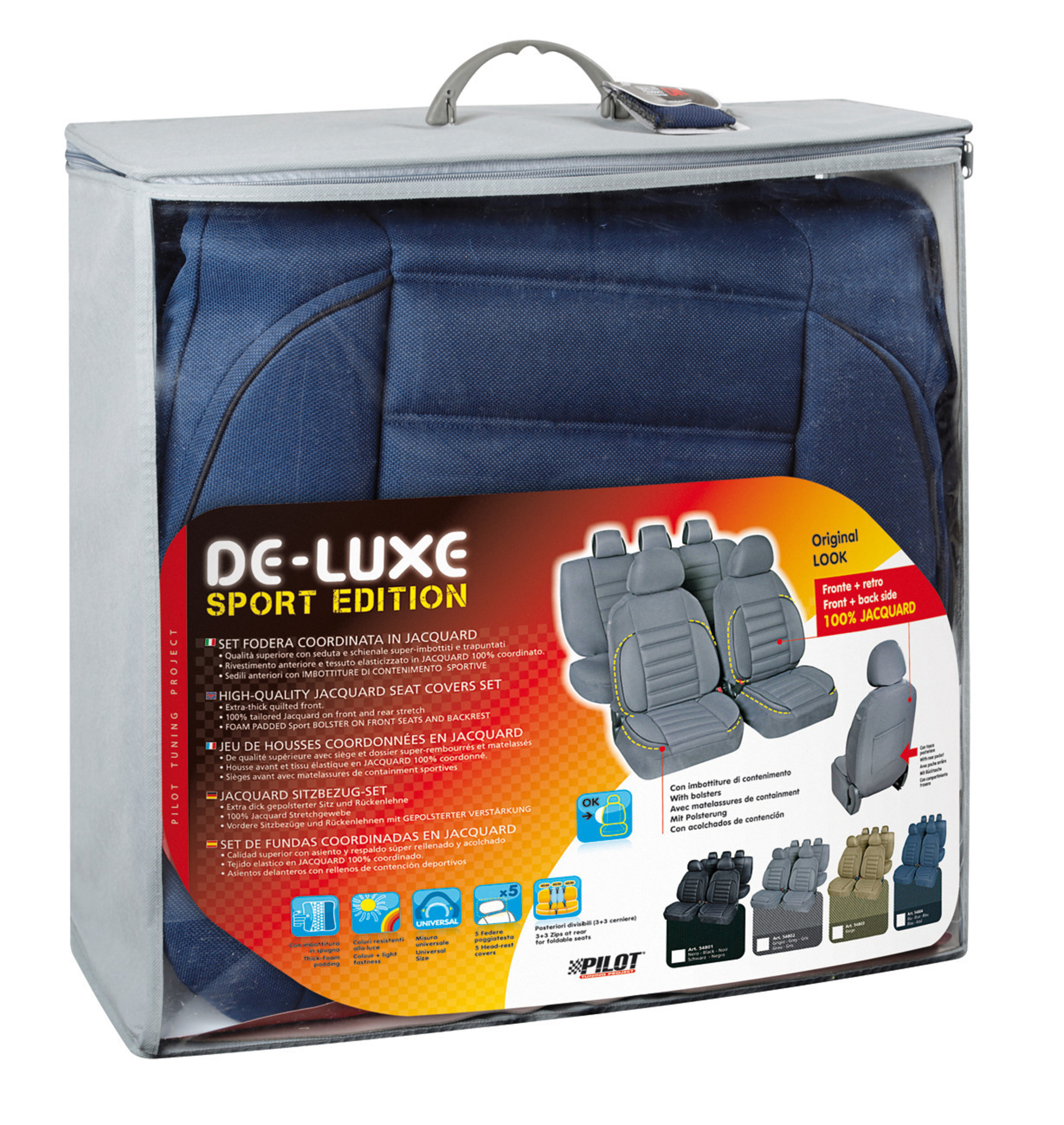 Huse scaun de-luxe sport edition jacquard high-quality 9buc - albastru