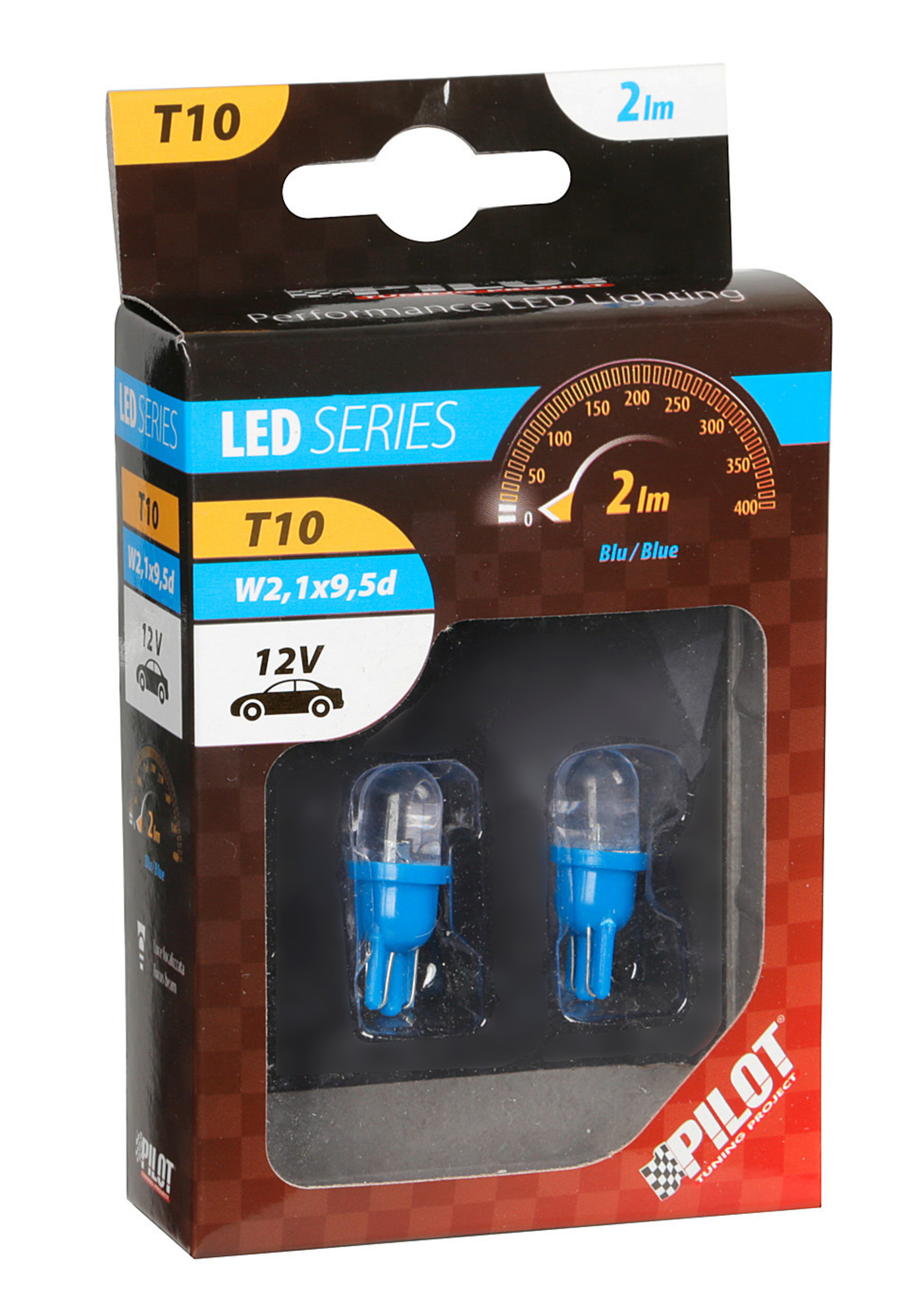 Bec tip led 12v soclu pl. t10 w2,1x9,5d 2buc albastru focalizat