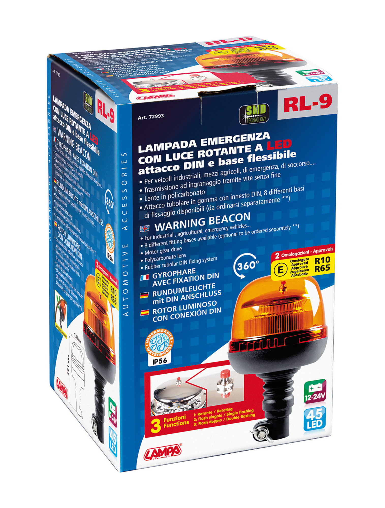 Girofar stroboscopic galben led cu fixare din 12/24v rl-9