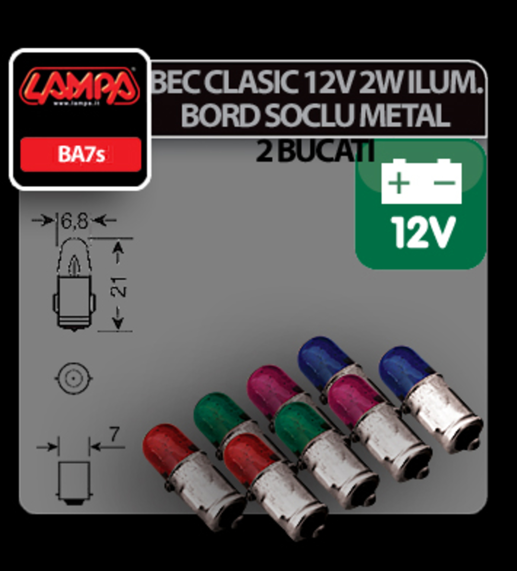 Bec clasic 2w 12v iluminat bord soclu metal ba7s 2buc - violet